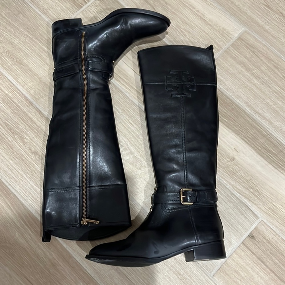 Tory Burch veg leather Black riding boots size 6.5, Stunning Blair Riding Boots